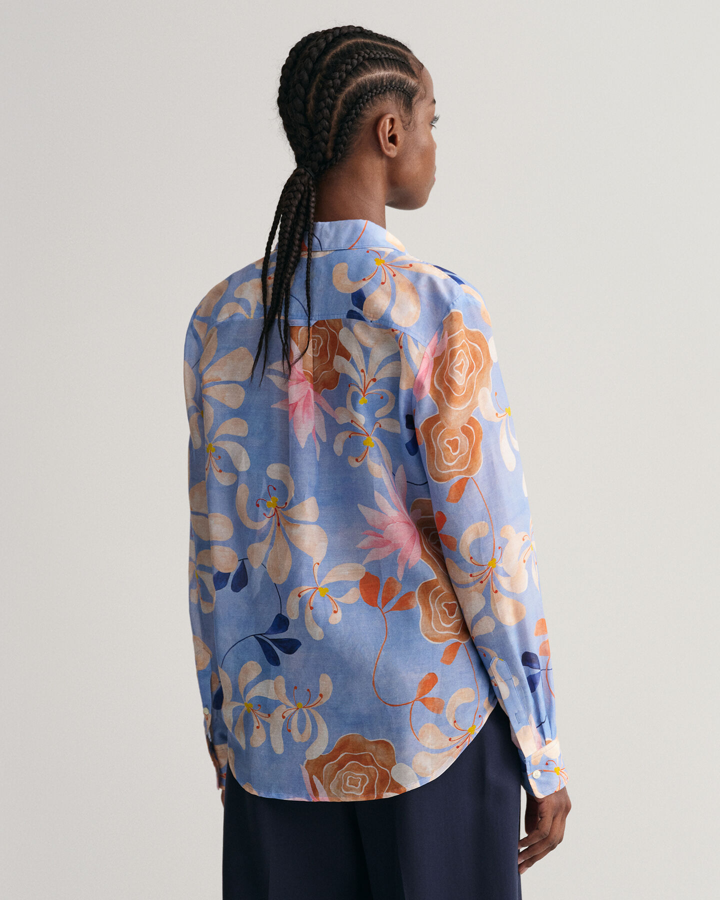 Regular fit blommig blus i bomull och silke