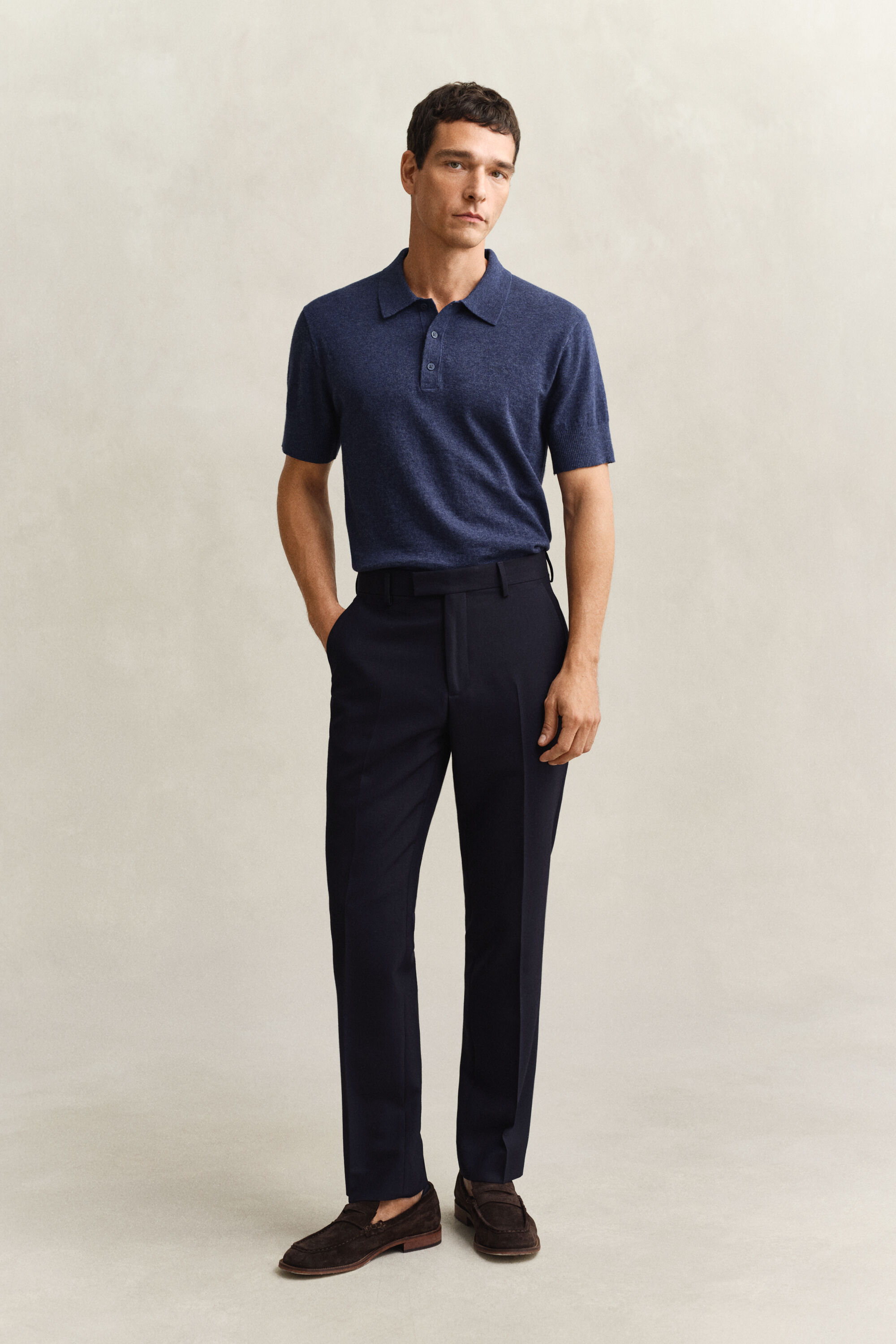 Kortärmad pikétröja i grovspunnen bomullsblandning