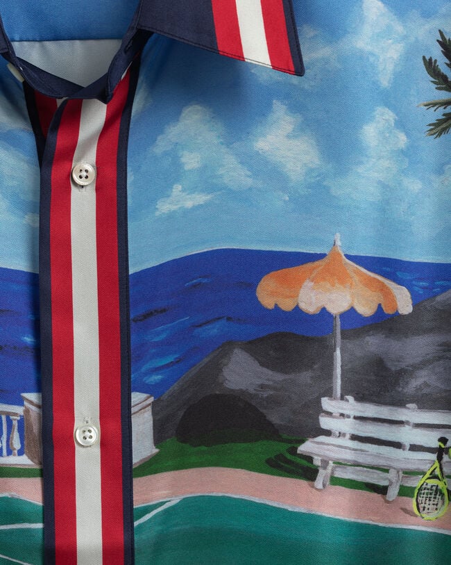 Relaxed fit Scenery sidenskjorta med kort ärm