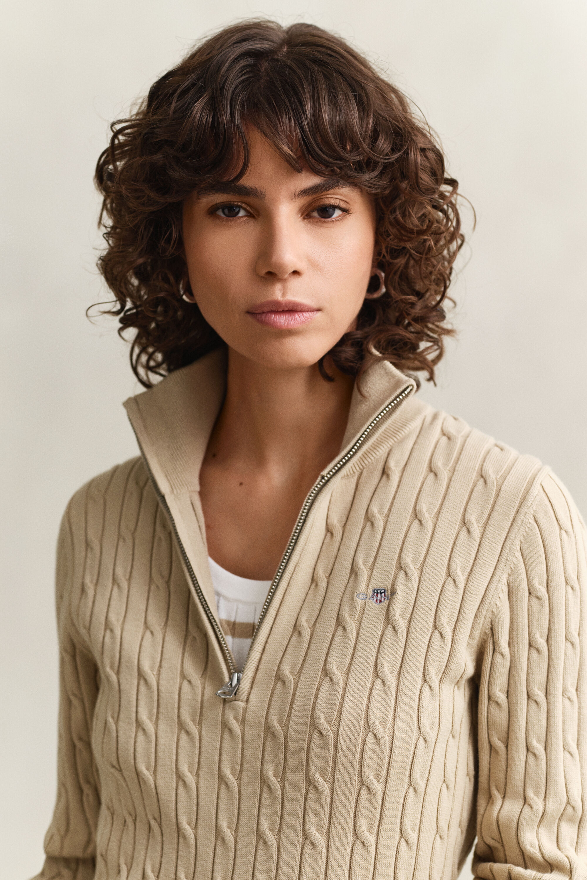 Kabelstickad tröja med half-zip