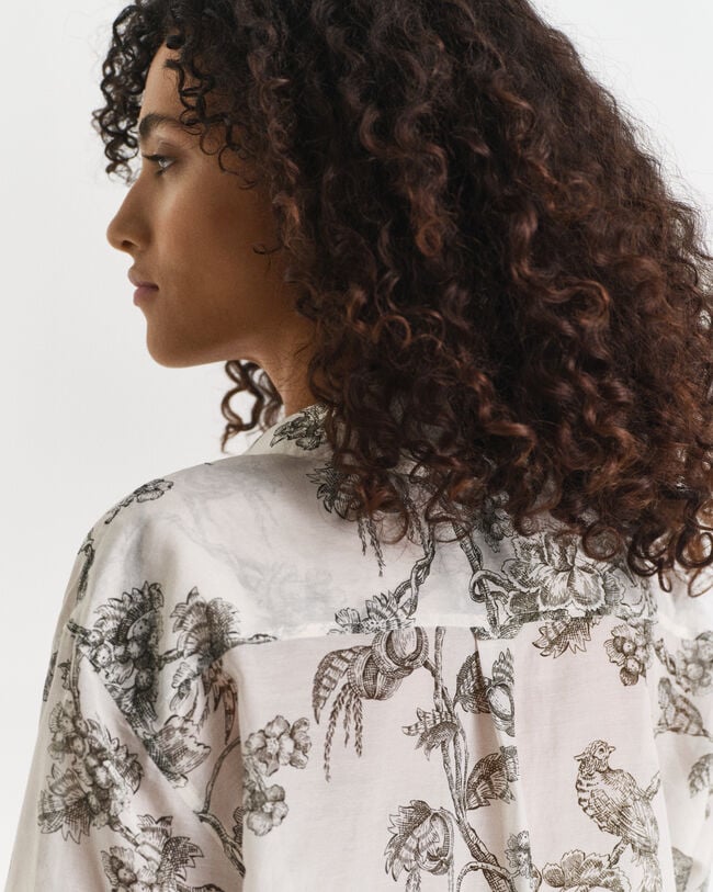 Relaxed fit trädmönstrad skjorta i bomull och silke