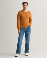 Crew neck tr&ouml;ja i bomull och linne med struktur