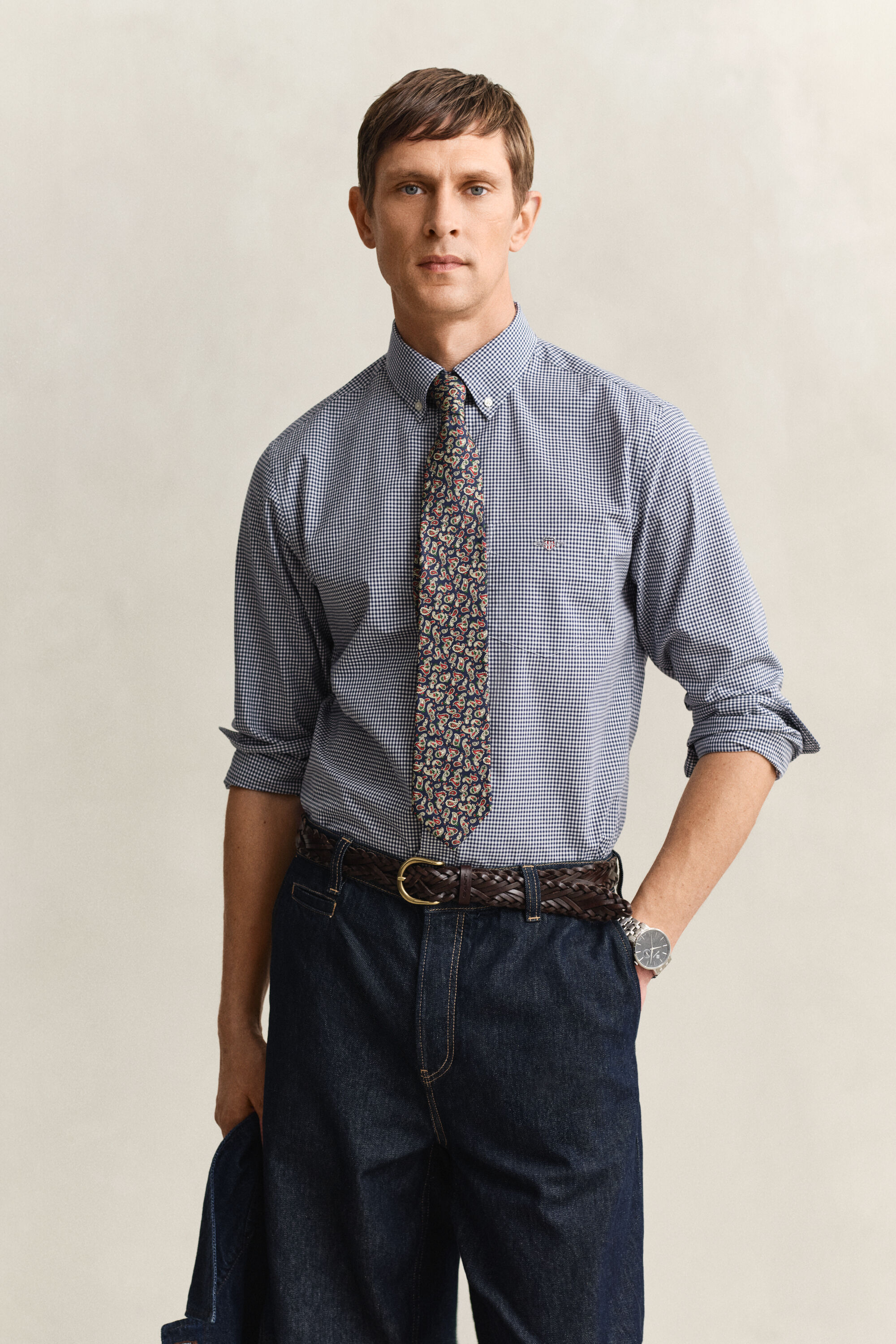 Klassisk poplinskjorta med ginghamväv