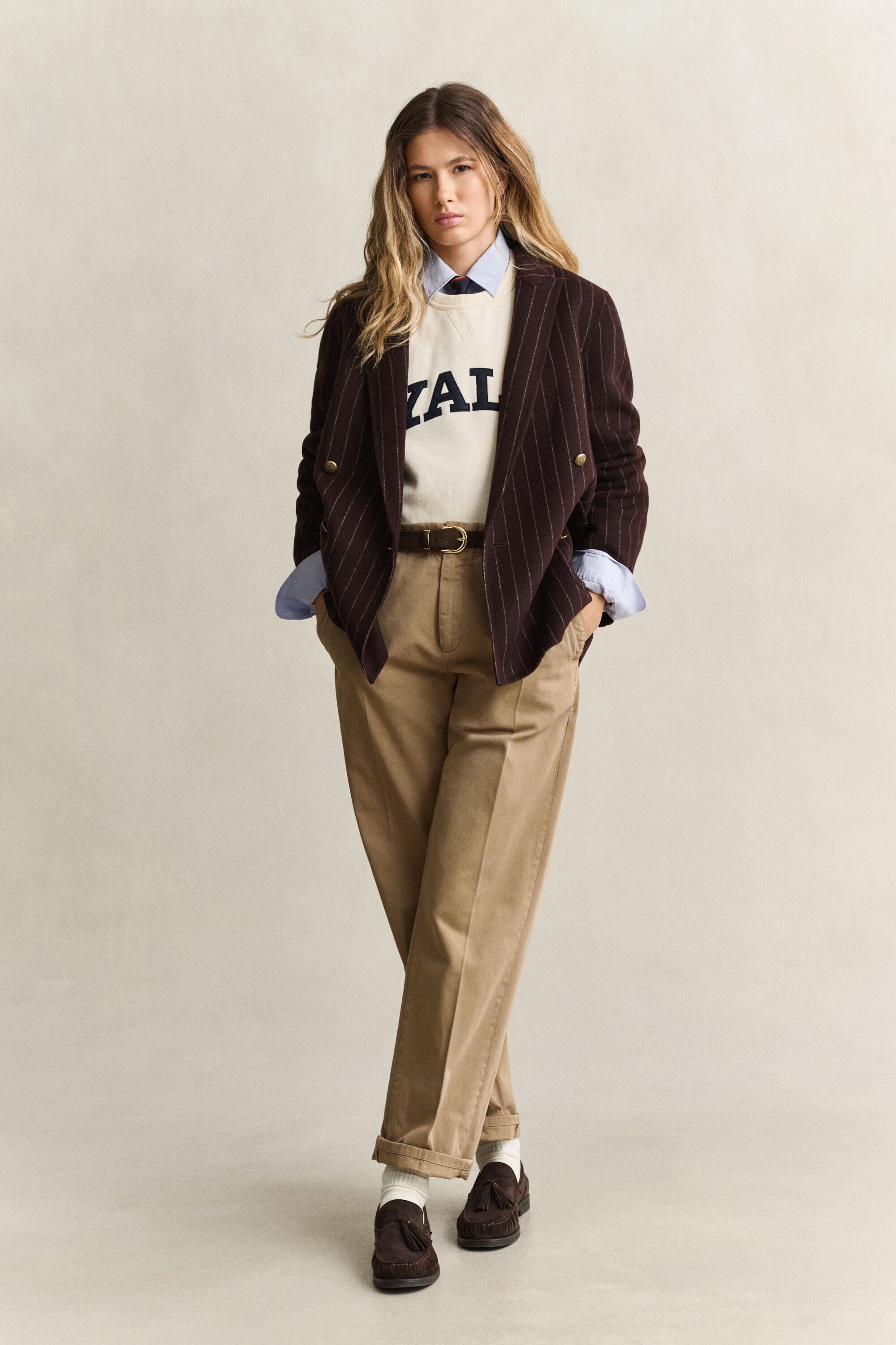 Gant x Yale handsydd kritstrecksrandig kavaj