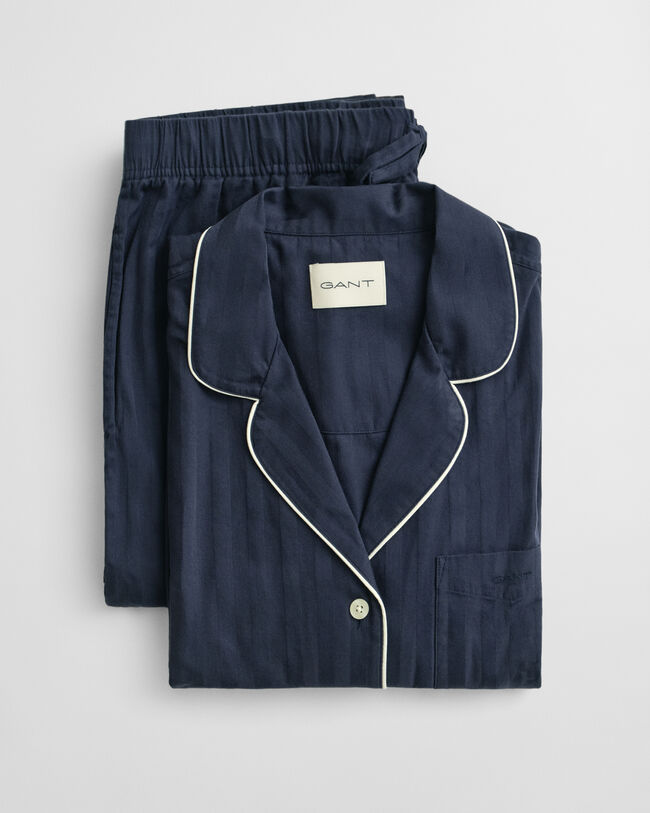 Randig satinpyjamas i presentförpackning