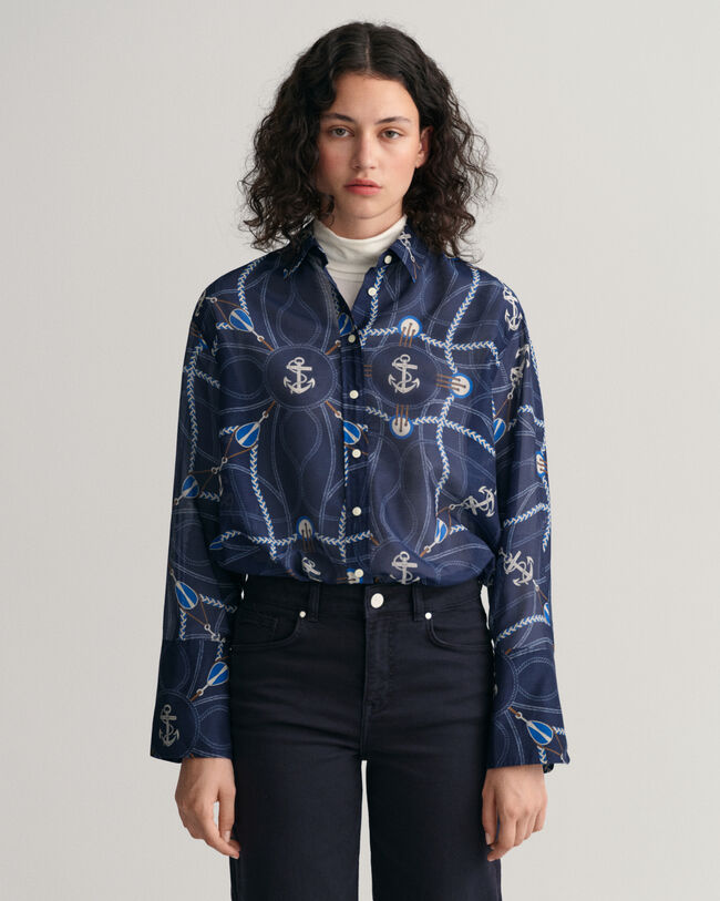 Relaxed fit Sailing Print blus i bomull och silke