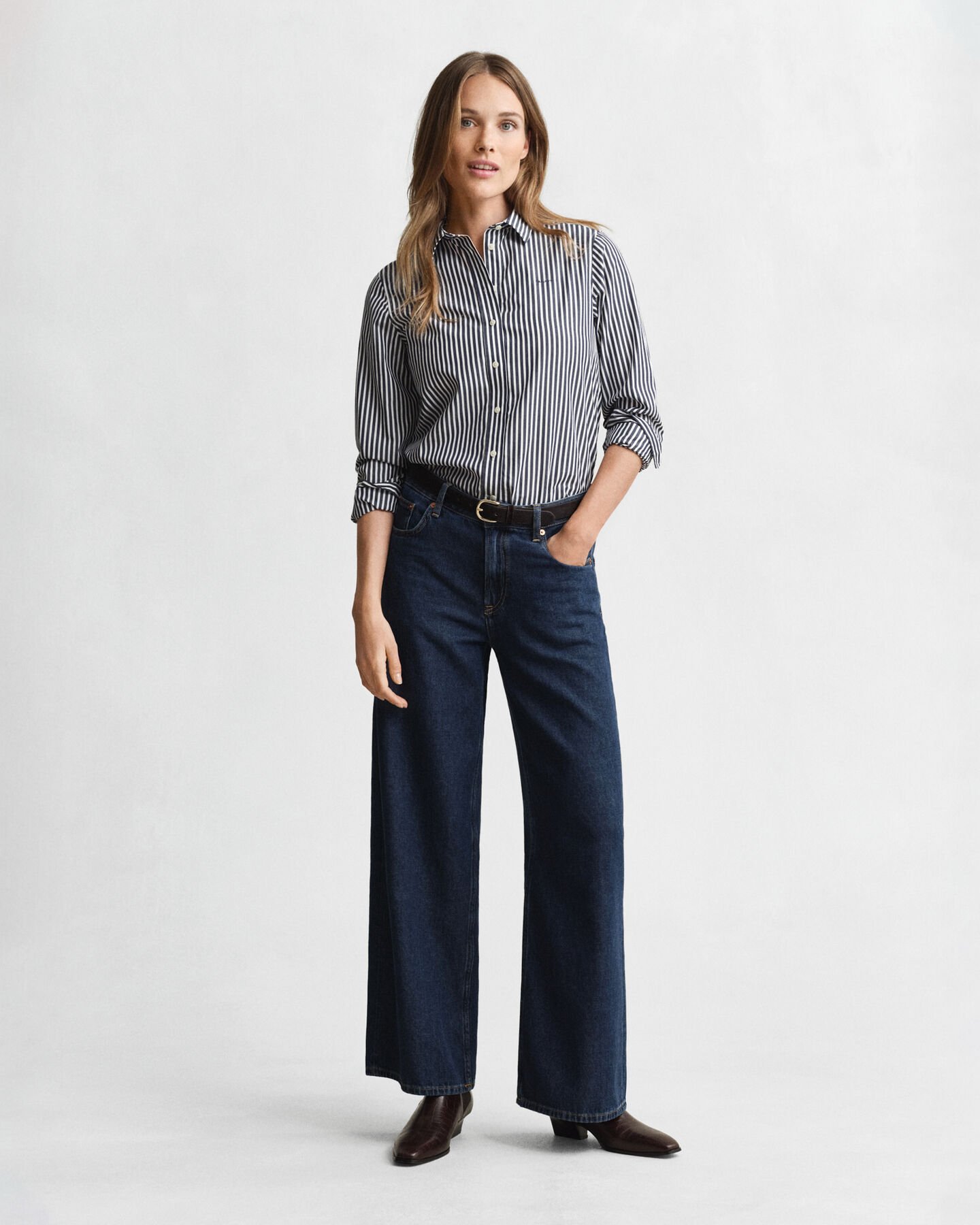 Regular fit klassisk randig poplinskjorta