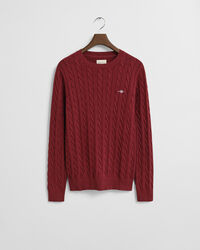 Kabelstickad bomullströja med rund hals