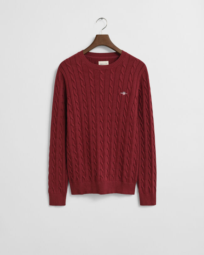 Kabelstickad bomullströja med rund hals