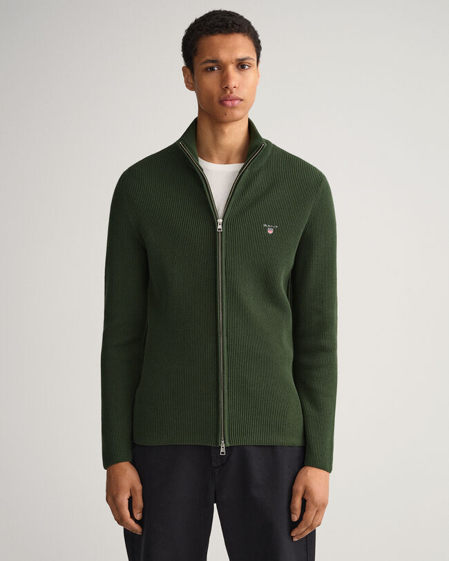 Ribbstickad tr&ouml;ja med dragkedja