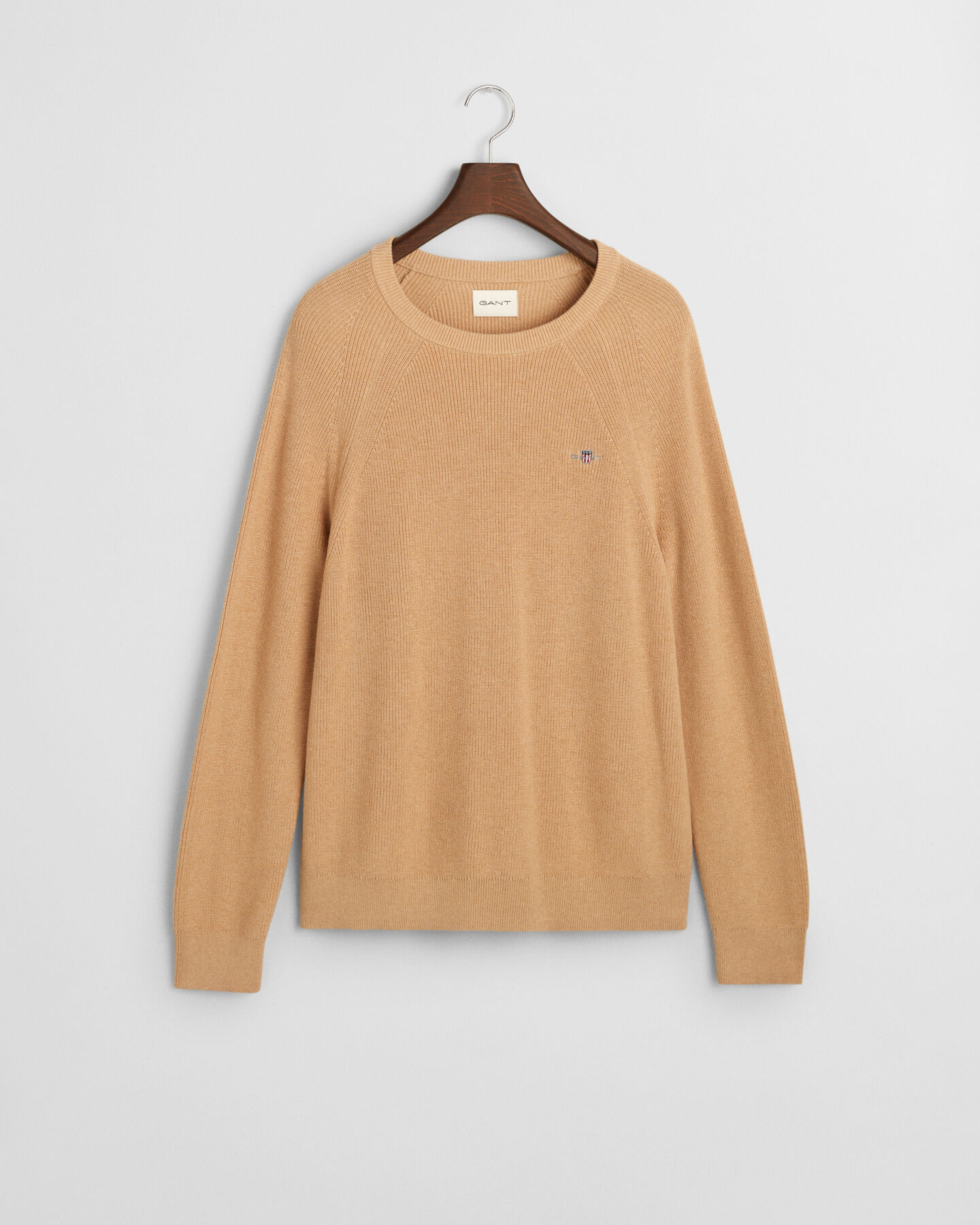 Ribbstickad rundhalsad tr&ouml;ja i ull och bomull