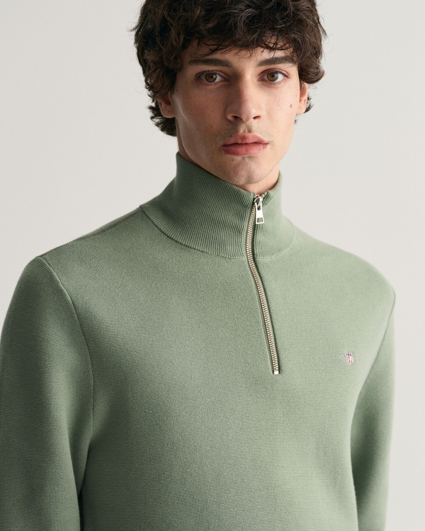 Milanostickad bomullstr&ouml;ja med halv dragkedja