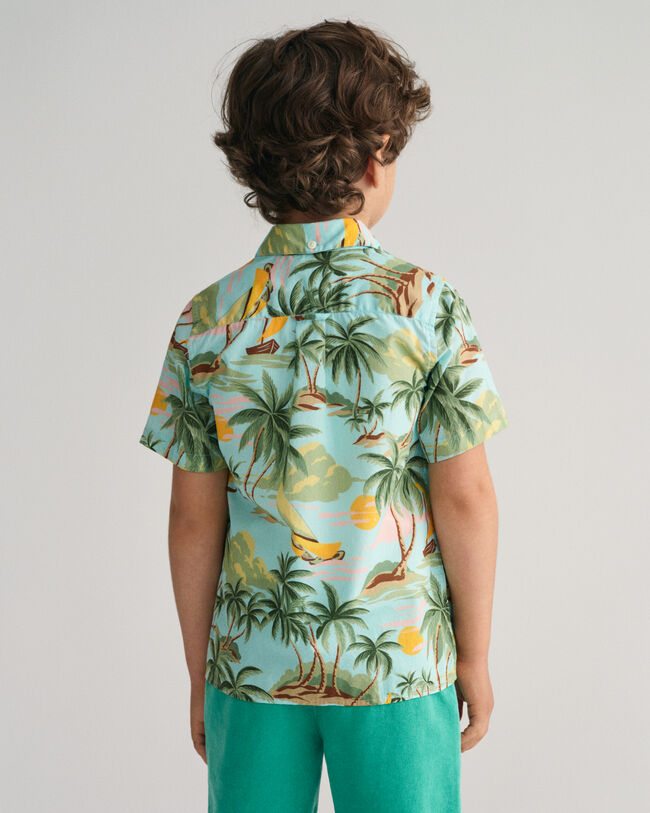 Kids palmmönstrad kortärmad skjorta i bomull
