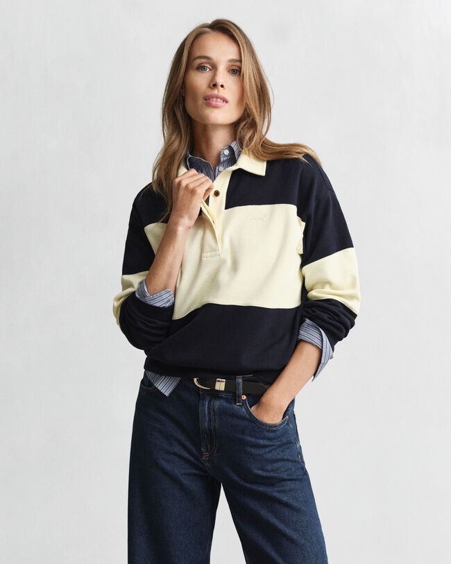 Rugger i pikéstruktur med färgblock