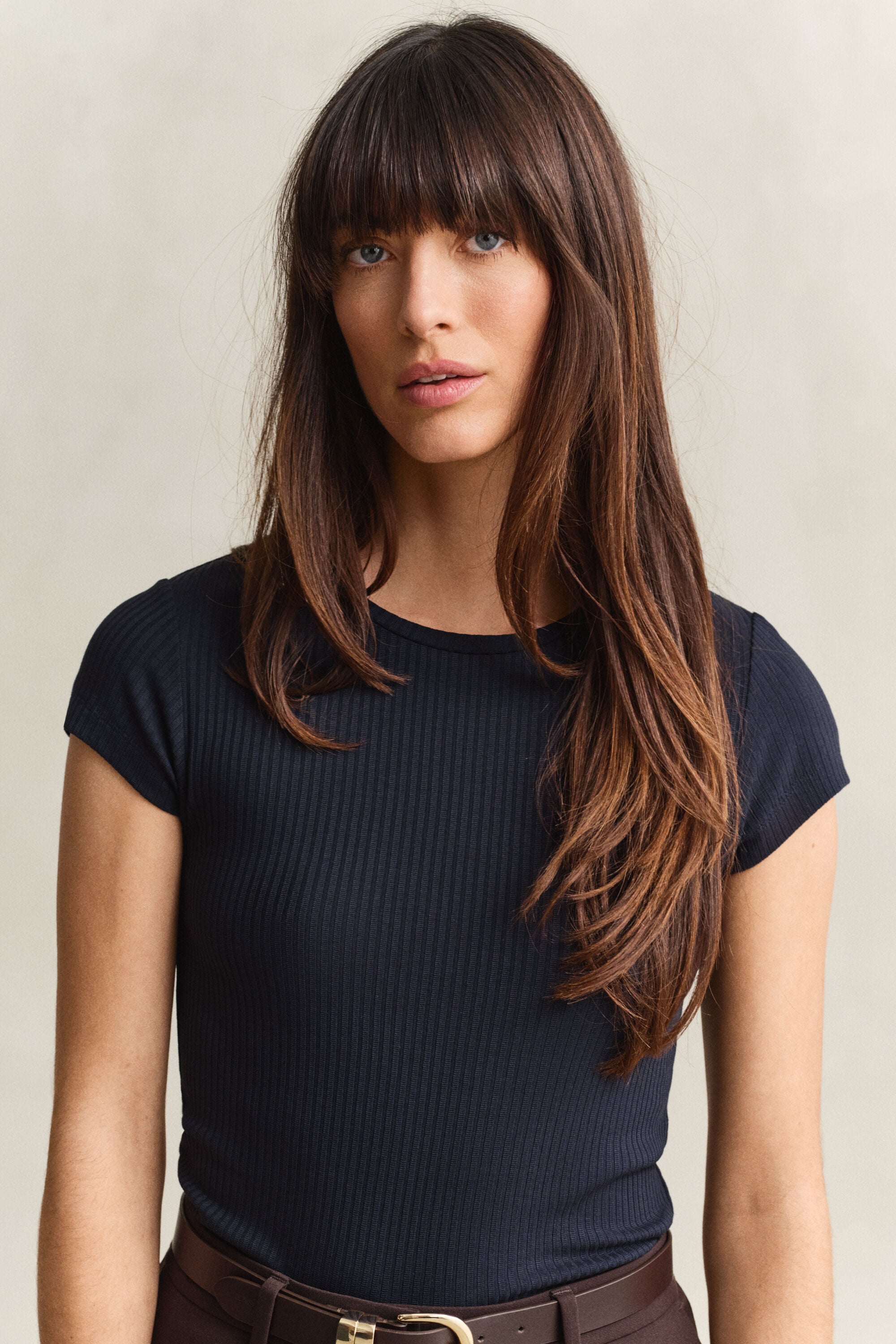 Slim fit ribbstickad T-shirt