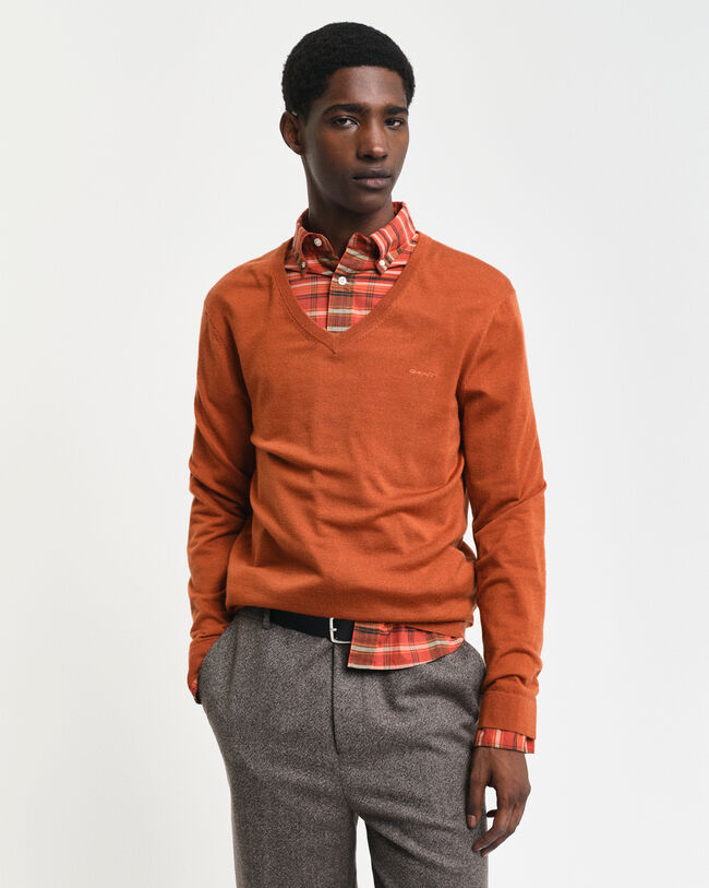 V-ringad tröja i extra fin merinoull