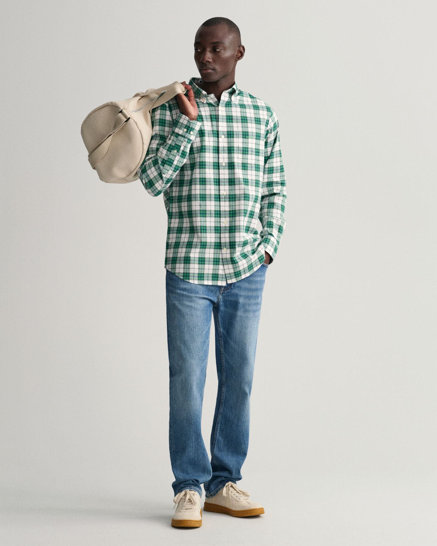 Regular fit rutig oxfordskjorta