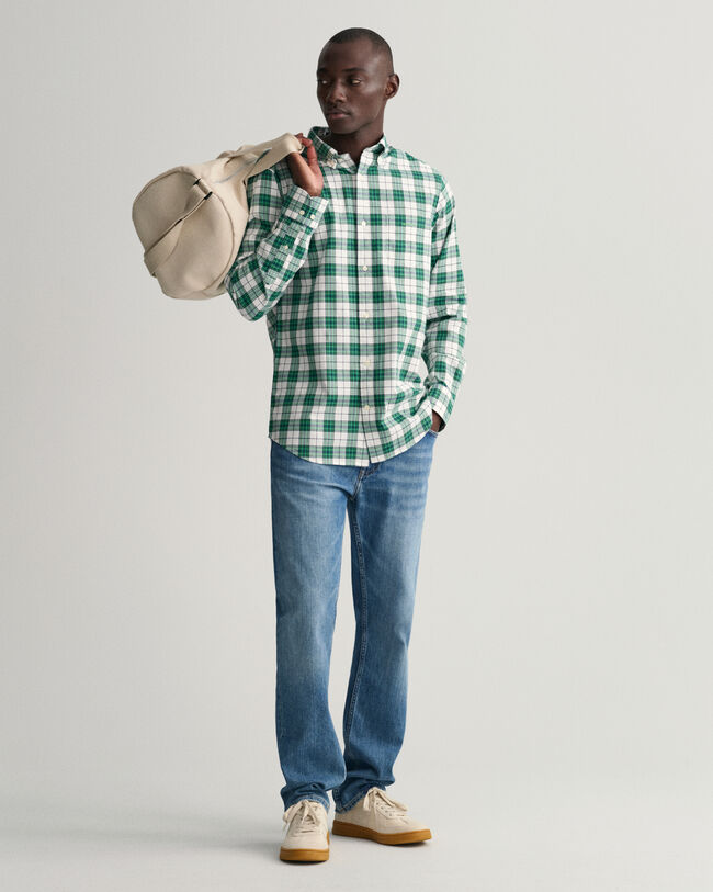 Regular fit rutig oxfordskjorta