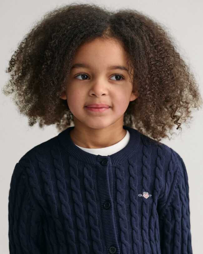 Girls Shield kabelstickad bomullskofta