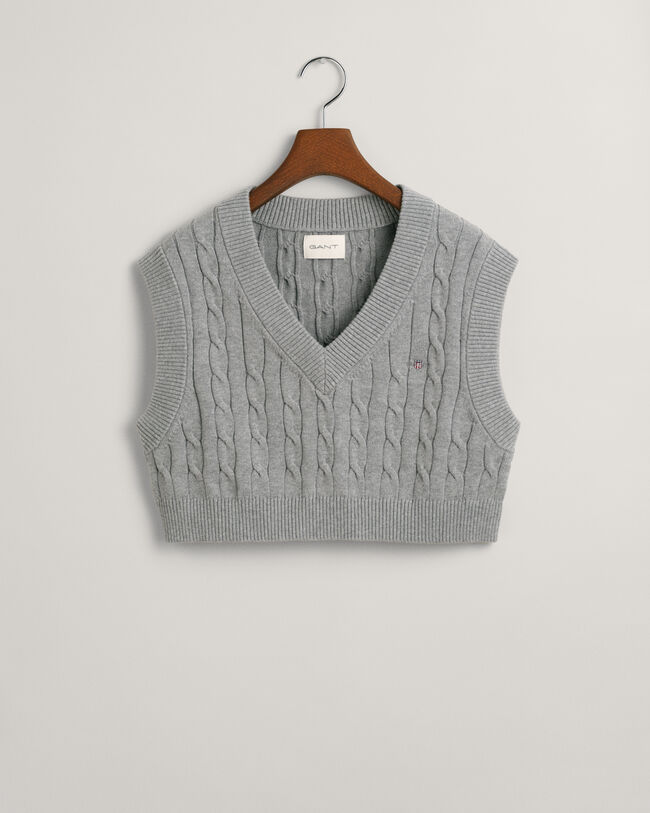 Cropped kabelstickad slipover