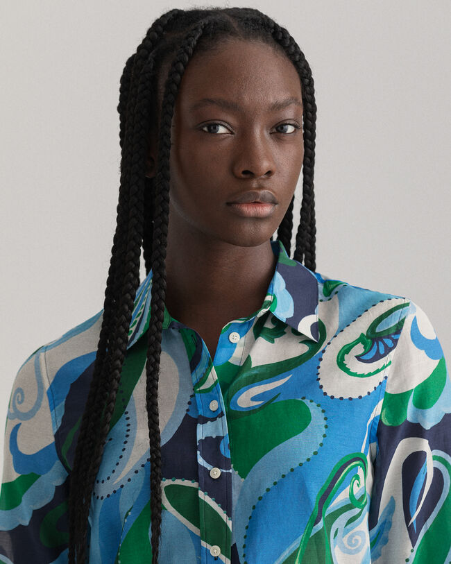 Regular fit paisleyskjorta i bomullssiden