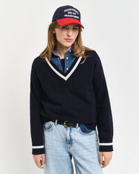 Kontrastfärgad V-ringad tröja i superfin lammull