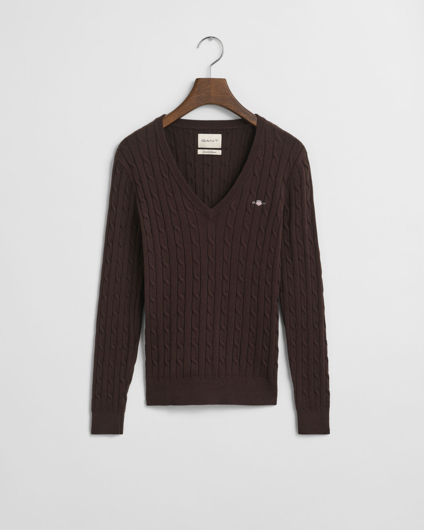 V-ringad kabelstickad tröja i bomullsstretch