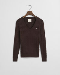 V-ringad kabelstickad tröja i bomullsstretch