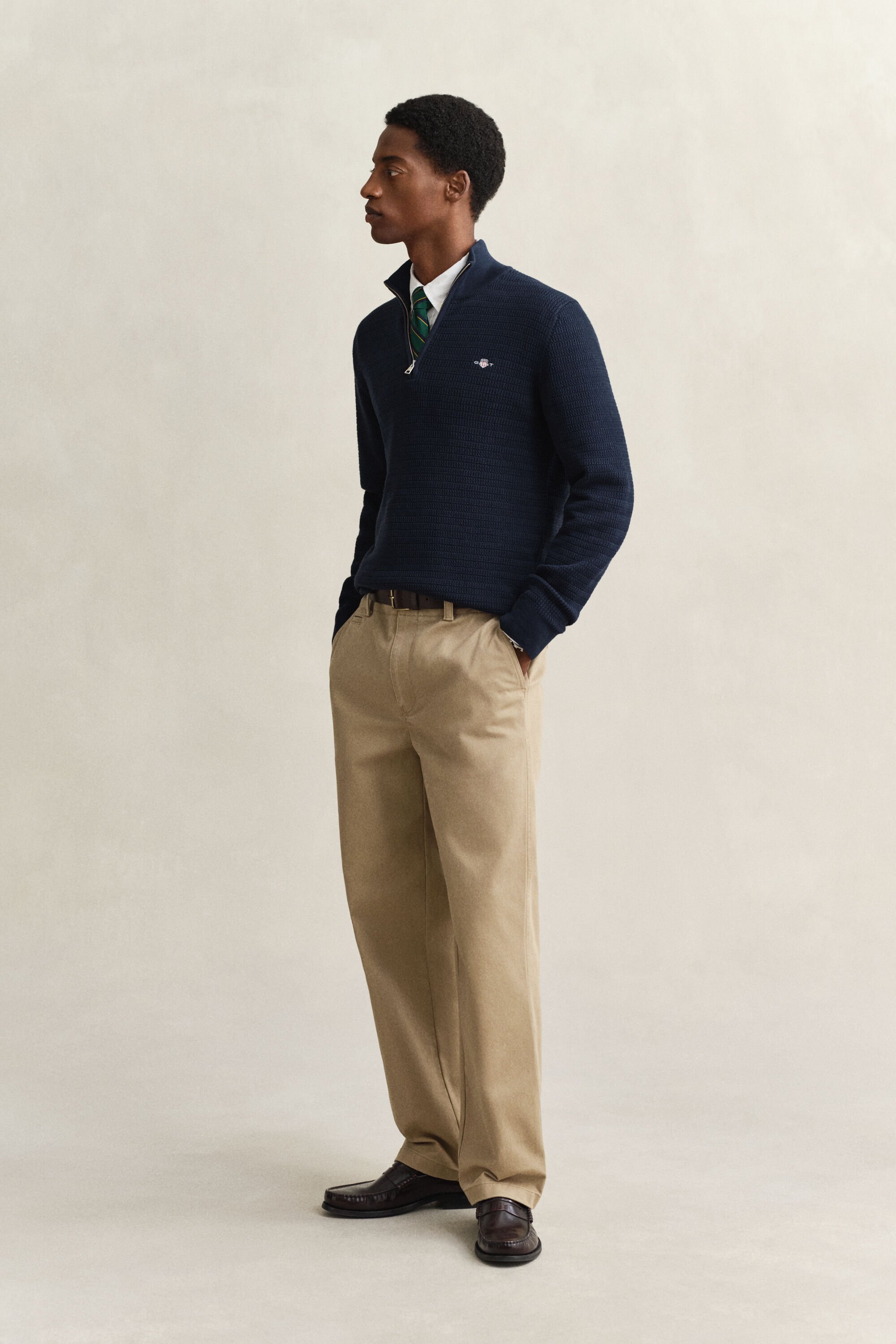 Minikabelstickad tröja med half-zip