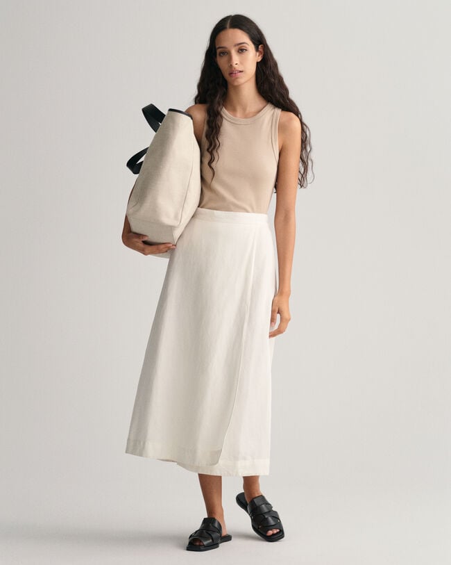 Midikjol i linne och viskos