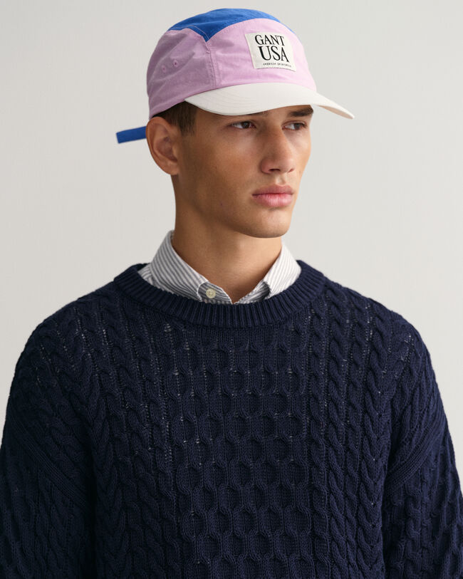 Kabelstickad crew neck bomullstr&ouml;ja