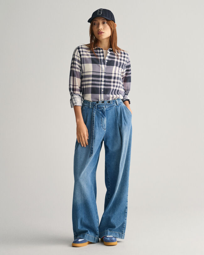 Regular fit rutig skjorta i bomull och silke