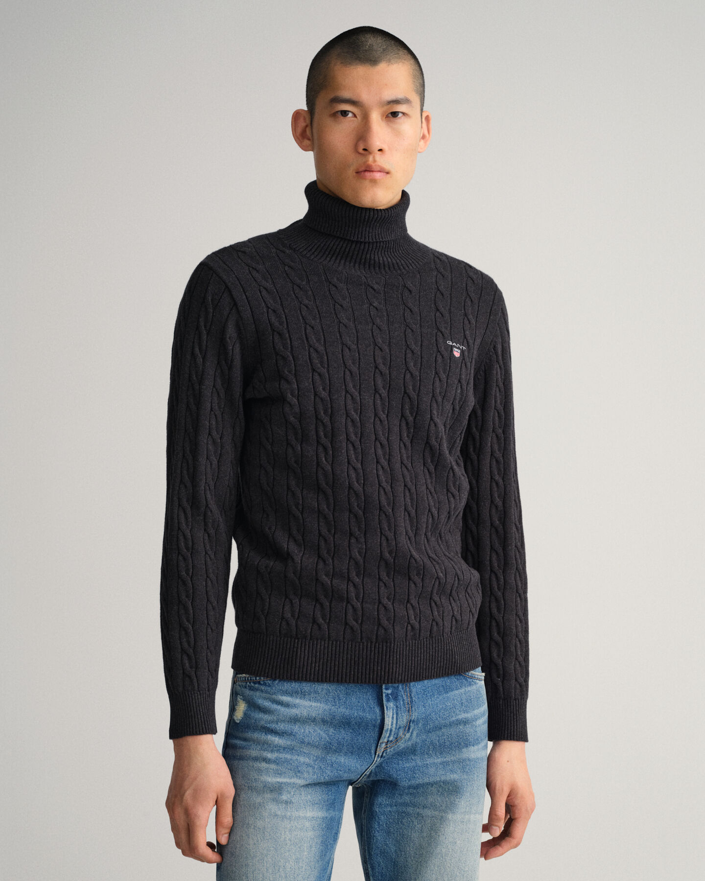 Kabelstickad polotr&ouml;ja i bomull