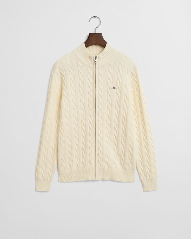 Teens kabelstickad kofta med dragkedja