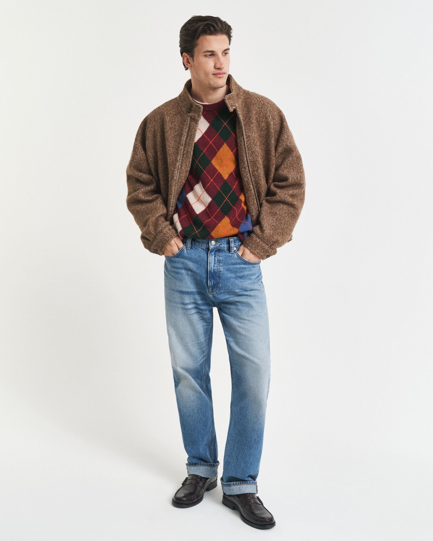 Argylemönstrad tröja med rund halsringning