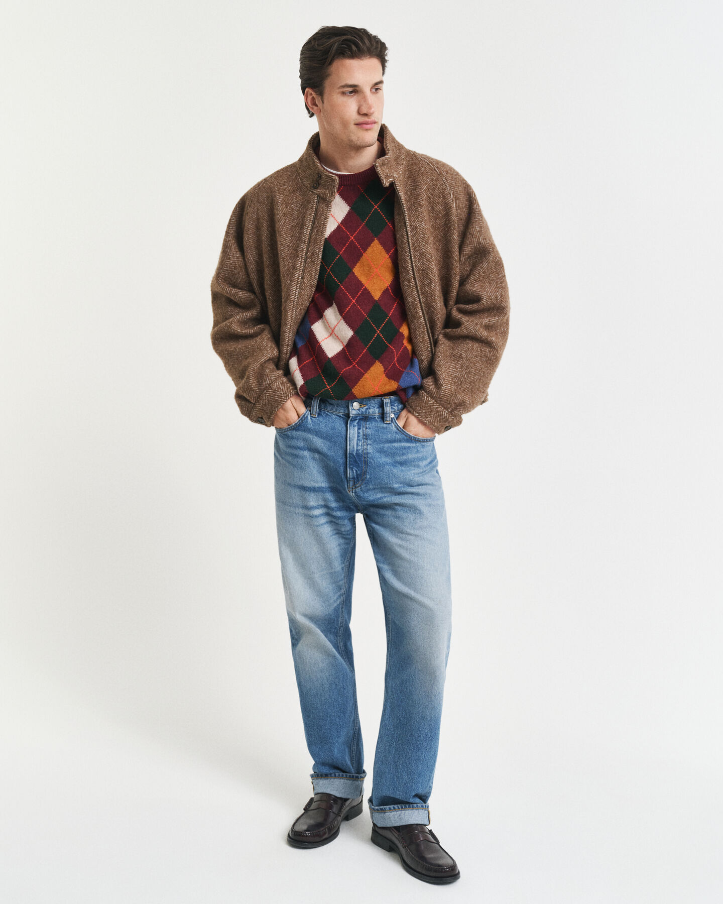 Argylemönstrad tröja med rund halsringning