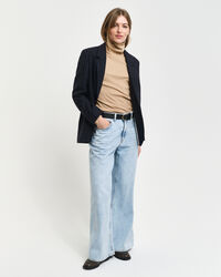 Ribbstickad långärmad polotröja