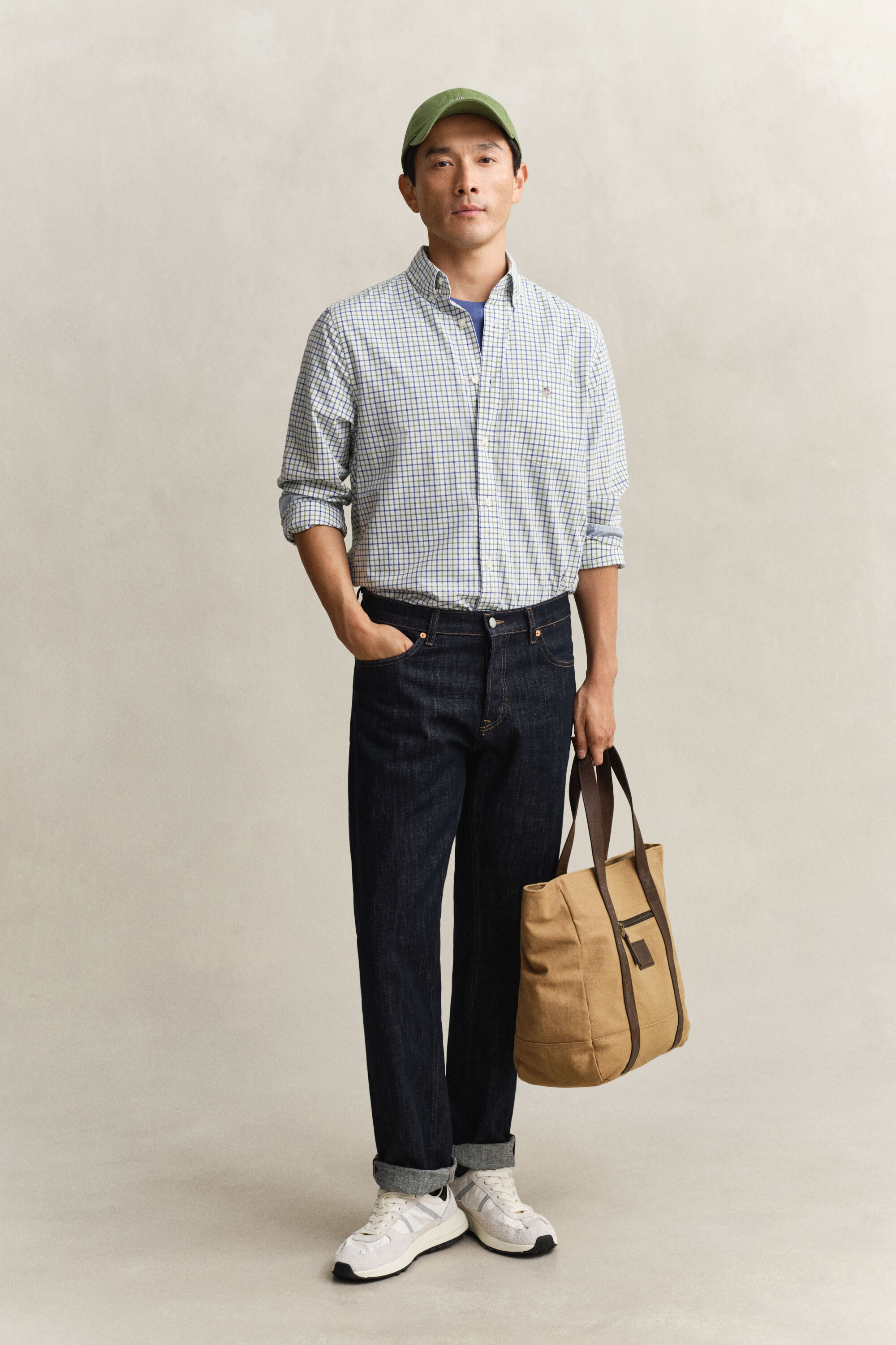 Klassisk rutig poplinskjorta