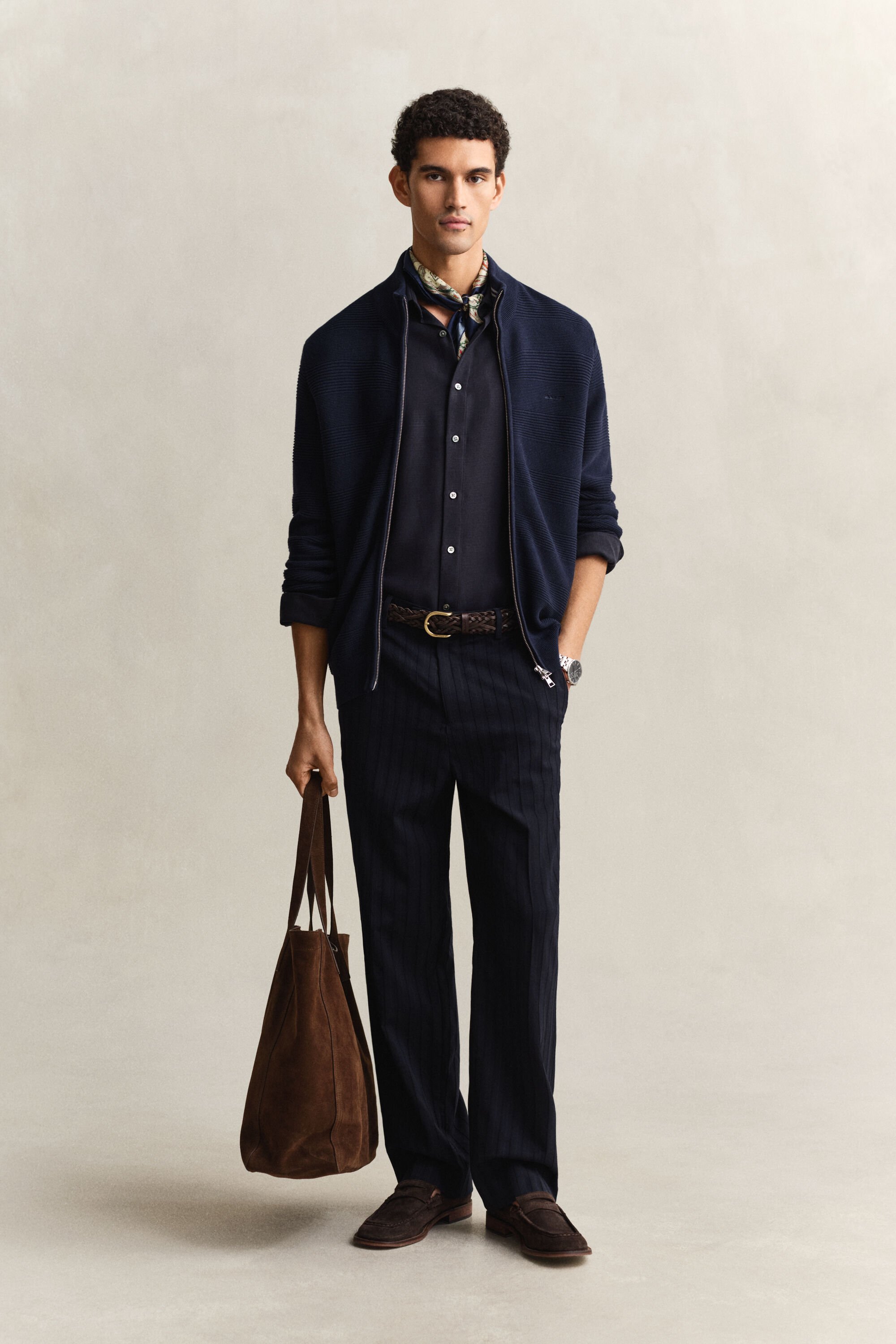 Bomullscardigan med struktur och dragkedja