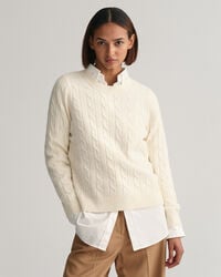 Kabelstickad crew neck tr&ouml;ja i lammull