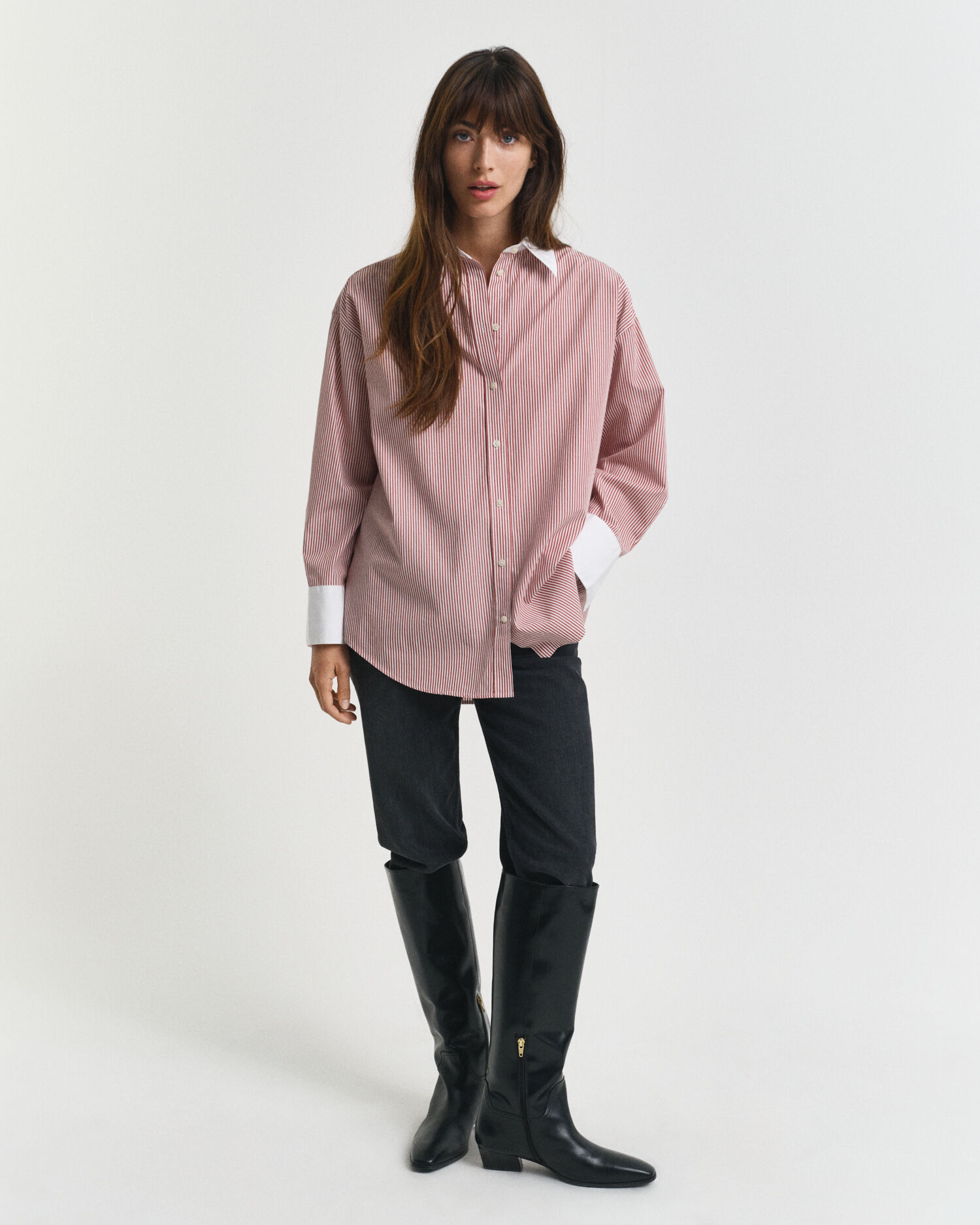 Oversized fit randig skjorta med kontrastkrage