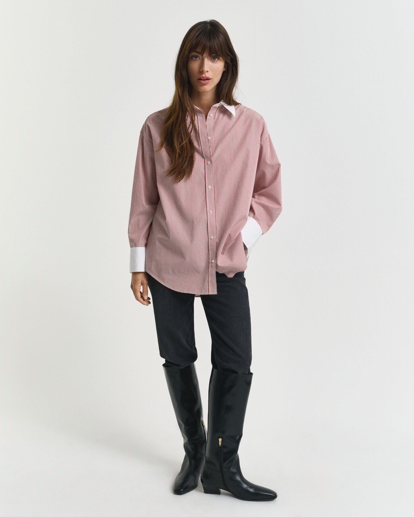 Oversized fit randig skjorta med kontrastkrage