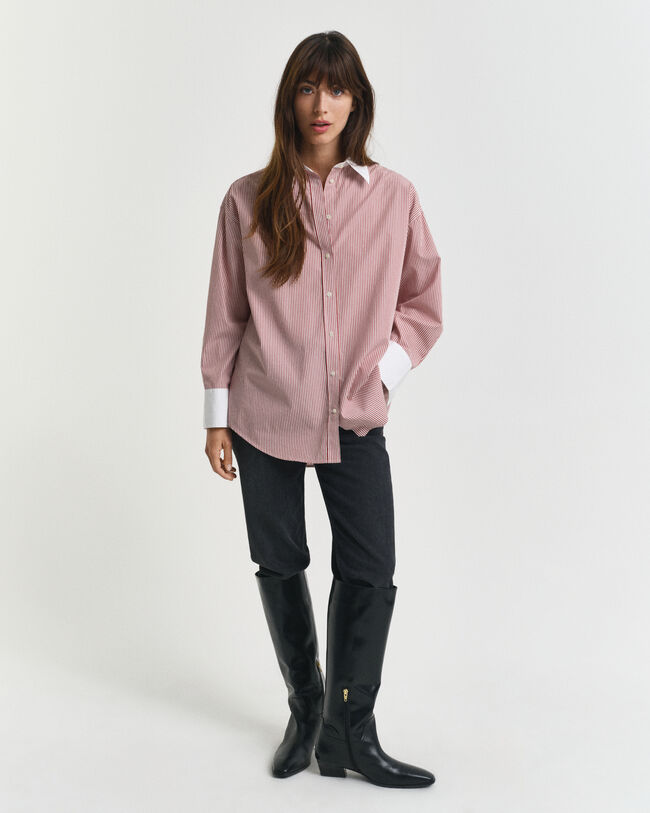 Oversized fit randig skjorta med kontrastkrage