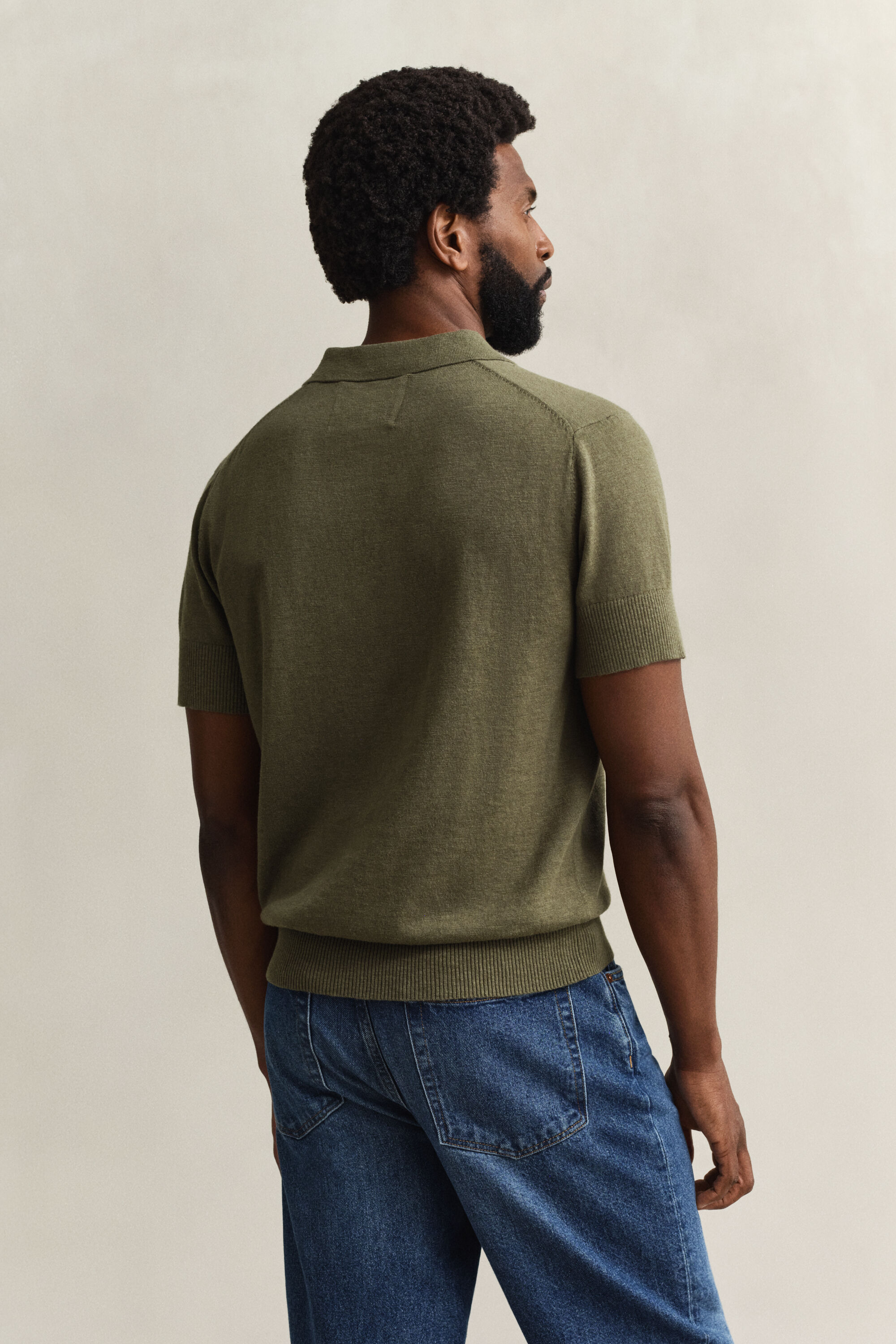 Kortärmad pikétröja i grovspunnen bomullsblandning