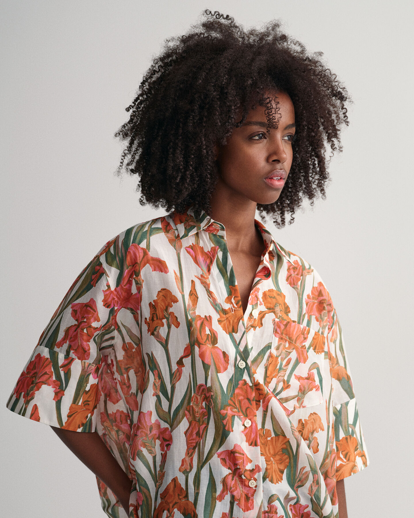 Iris Print kort&auml;rmad skjorta i bomull och silke