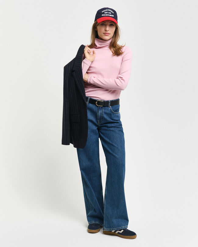 Ribbstickad långärmad polotröja