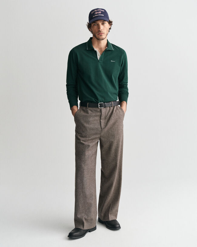 Långärmad pikétröja med strukturkrage