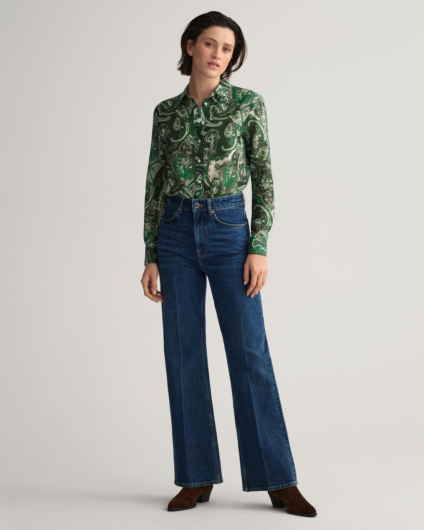 Regular fit paisleyskjorta i bomullssiden