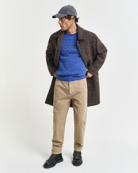 Kabelstickad bomullströja med rund hals