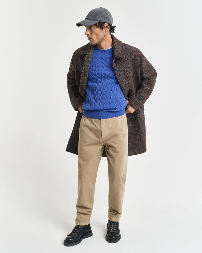 Kabelstickad bomullströja med rund hals